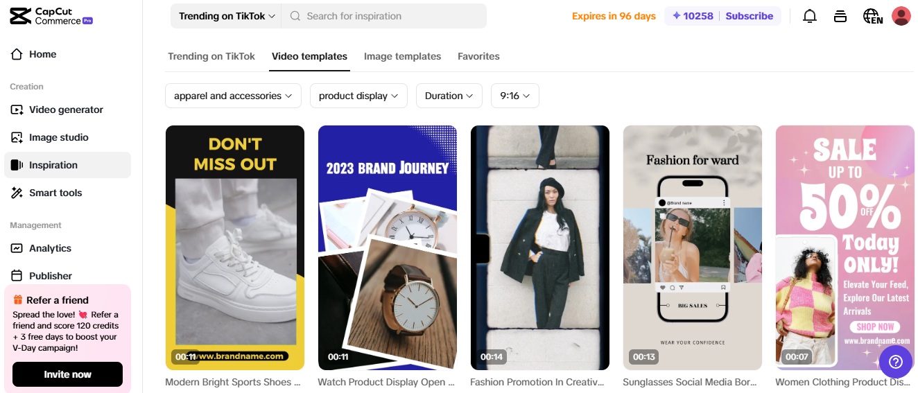 Pippit video content templates for an eCommerce site to enhance product displays and marketing.